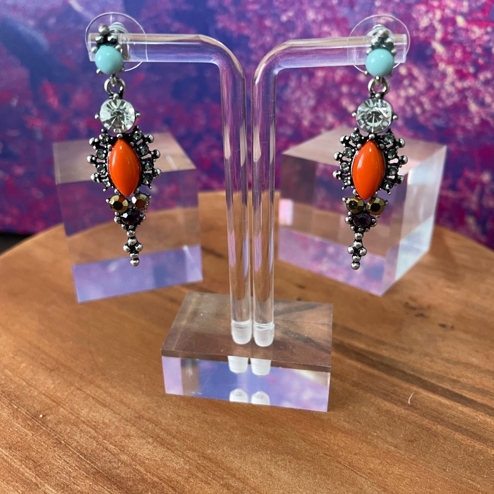 NWT‎ * Express Silver and Orange Dangle Earrings